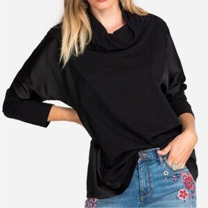 Johnny Was Pete&Greta Mila Mixed Media Black Cowl Neck Blouse Tunic Cotton Silk